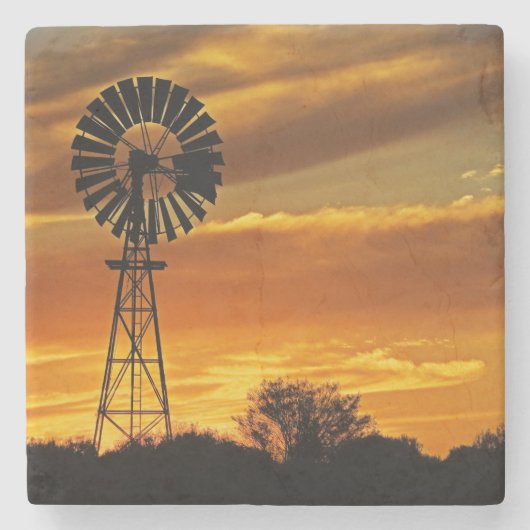 Windmill und Sunset, William Creek, Oodnadatta Steinuntersetzer (Vorderseite)
