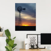 Windmill und Western Kansas Sunset Poster (Heimbüro)