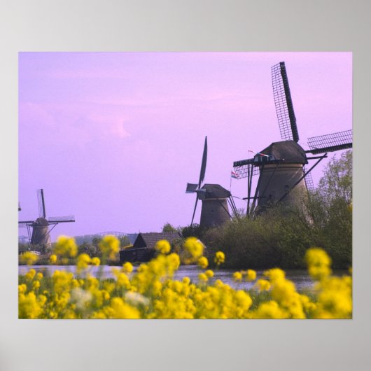 Windmills along the canal in Kinderdijk, Poster (Vorne)