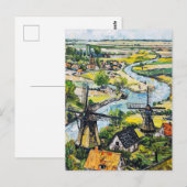 Windmills and Church by River Fantasy Painting Postkarte (Vorne/Hinten)