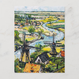 Windmills and Church by River Fantasy Painting Postkarte