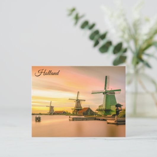 Windmills Holland Netherlands Travel Foto Postkarte (Stehend Vorderseite)