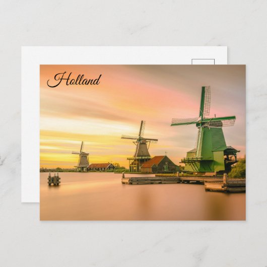 Windmills Holland Netherlands Travel Foto Postkarte (Vorne/Hinten)