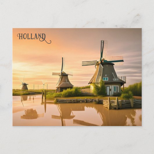 Windmills Holland Netherlands Travel Postcard Postkarte (Vorderseite)