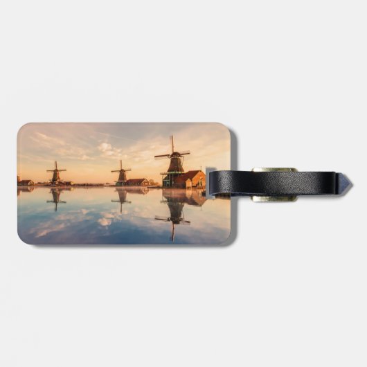 Windmills Kinderdijk Niederlande stilisiert Gepäckanhänger (Rückseite horizontal)
