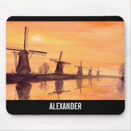 Windmills Sunset Holland Aquarellmalerei Mousepad