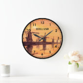 Windmills Sunset Kinderdijk - Aquarellmalerei Große Wanduhr (Zuhause)