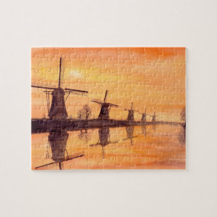 Windmills Sunset - Watercolor Painting Puzzle