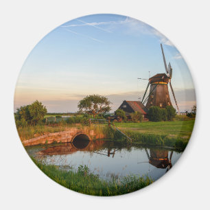 Windmühle auf dem Lande, Holland Rundmagnet Magnet