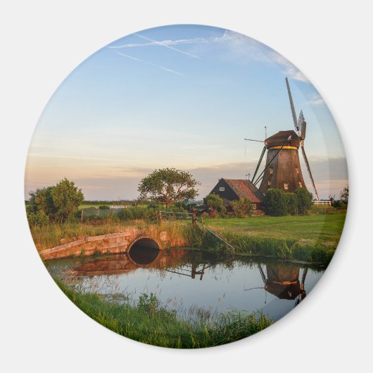 Windmühle auf dem Lande, Holland Rundmagnet Magnet (Vorne)