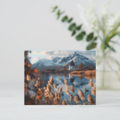 Windmühle auf einem See mit Berglandschaft Postkarte (Stehend Vorderseite)