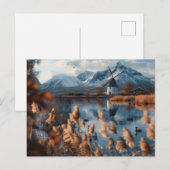 Windmühle auf einem See mit Berglandschaft Postkarte (Vorne/Hinten)