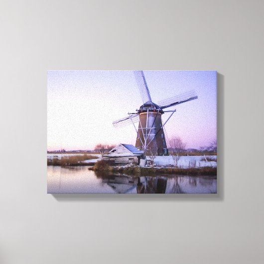 Windmühle bei Sonnenaufgang, Holland im Winter Lei Leinwanddruck (Vorderseite)