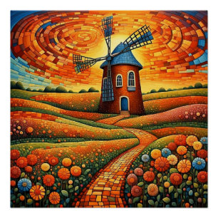 Windmühle bei Sonnenuntergang 1 Poster