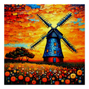 Windmühle bei Sonnenuntergang 2 Poster