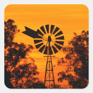 Windmühle bei Sonnenuntergang, Australien Quadratischer Aufkleber
