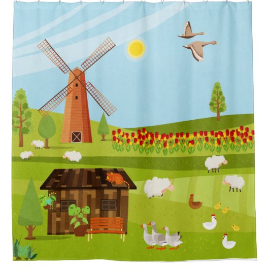 Windmühle Duschvorhang (Vorderseite)