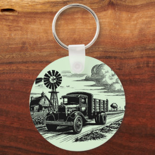 Windmühle "Farm Truck" Bauer Art Tinte gezeichnet Schlüsselanhänger