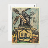 Windmühle Hand gefärbtes Holz Graphic Postkarte (Vorne/Hinten)