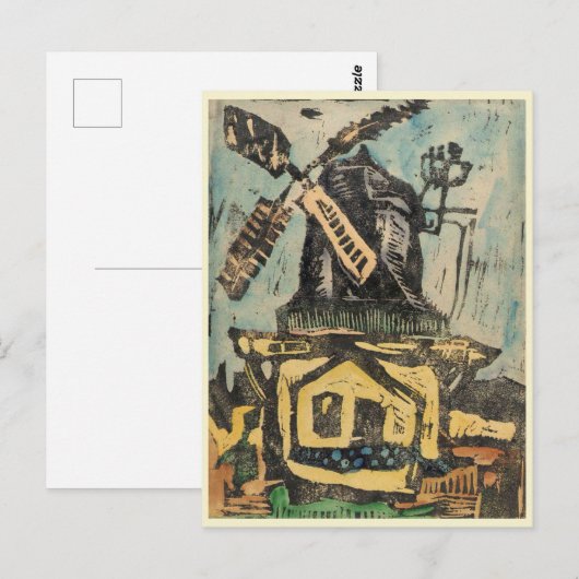 Windmühle Hand gefärbtes Holz Graphic Postkarte (Vorne/Hinten)