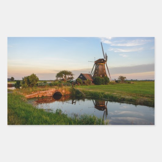 Windmühle im ländlichen Holland, rechteckig Rechteckiger Aufkleber (Vorderseite)