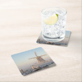 Windmühle im Schnee am Sonnenaufgang-Untersetzer Rechteckiger Pappuntersetzer (Vor Ort)