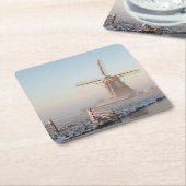 Windmühle im Schnee am Sonnenaufgang-Untersetzer Rechteckiger Pappuntersetzer (angewinkelt)