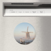 Windmühle im Schnee bei Sonnenaufgang runder Magne Magnet (In Situ (Geschirrspüler))