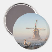 Windmühle im Schnee bei Sonnenaufgang runder Magne Magnet (Vorderseite/Rückseite)