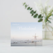 Windmühle im Schnee im Winter "Groeten" Postkarte (Stehend Vorderseite)