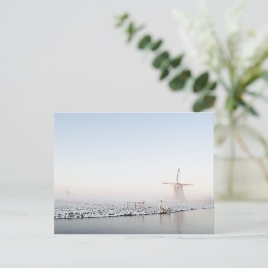 Windmühle im Schnee im Winter Postkarte (Stehend Vorderseite)