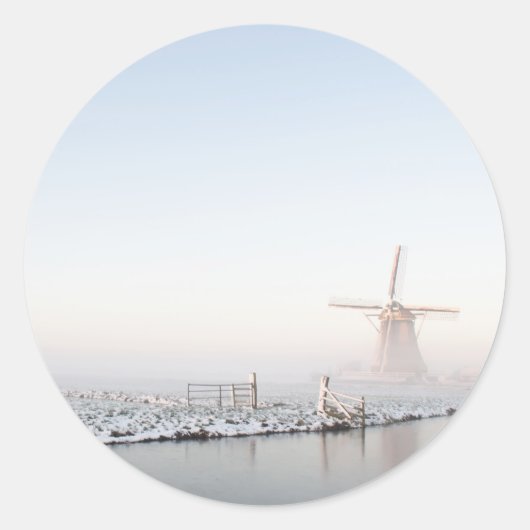 Windmühle im Schnee im Winter Rundaufkleber Runder Aufkleber (Vorderseite)