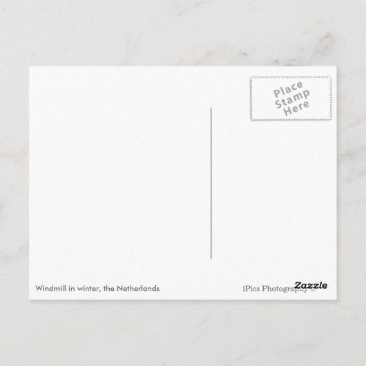 Windmühle im Schnee im Winter schwarzer Text Postk Postkarte (Rückseite)