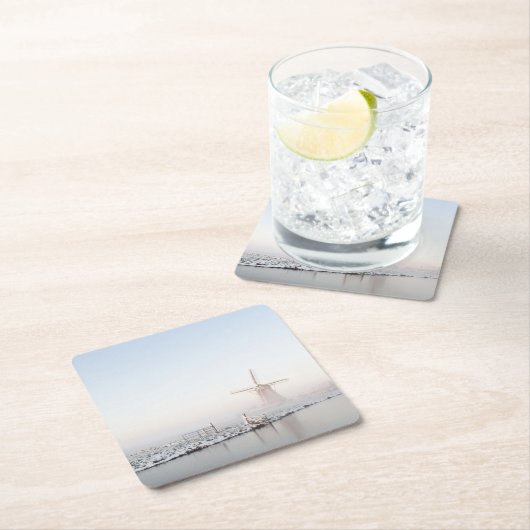 Windmühle im Schnee im Winter-Untersetzer Rechteckiger Pappuntersetzer (Vor Ort)