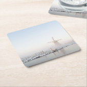 Windmühle im Schnee im Winter-Untersetzer Rechteckiger Pappuntersetzer (angewinkelt)