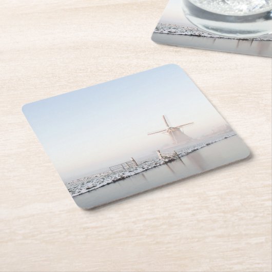 Windmühle im Schnee im Winter-Untersetzer Rechteckiger Pappuntersetzer (angewinkelt)