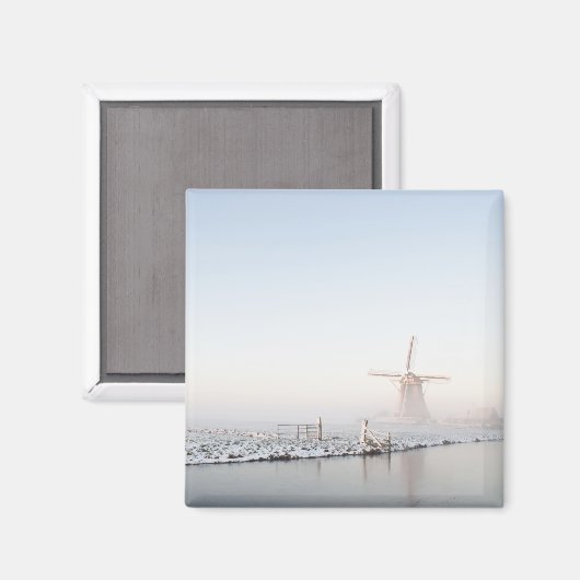 Windmühle im Schnee im Wintermagnet Magnet (Vorderseite/Rückseite)