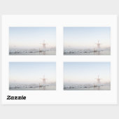 Windmühle im Schnee im Winterrechteck Aufkleber (Blatt)