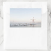 Windmühle im Schnee im Winterrechteck Aufkleber (Tasche)