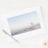 Windmühle im Schnee im Winterrechteck Aufkleber (Umschlag)