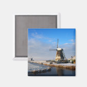 Windmühle im Schnee in einer niederländischen Wint Magnet (Vorderseite/Rückseite)