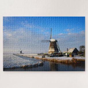 Windmühle im Schnee in einer niederländischen Wint Puzzle