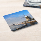 Windmühle im Schnee in einer niederländischen Wint Rechteckiger Pappuntersetzer (angewinkelt)