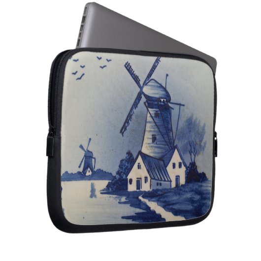 Windmühle in Blau und Weiß Laptopschutzhülle (Vorne Rechts)