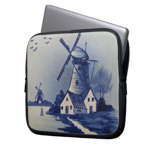 Windmühle in Blau und Weiß Laptopschutzhülle (Vorderseite Links)