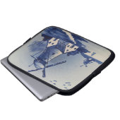 Windmühle in Blau und Weiß Laptopschutzhülle (Vorne Knopf)