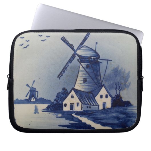 Windmühle in Blau und Weiß Laptopschutzhülle (Vorderseite)