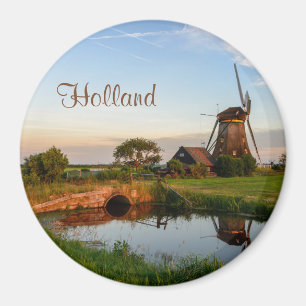 Windmühle in der Landschaft, Holland-Textmagnet Magnet