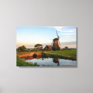 Windmühle in der Landschaft in Holland-Leinwand Leinwanddruck