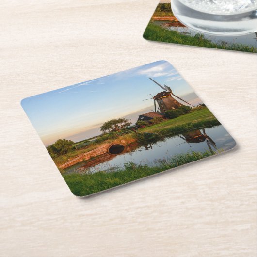 Windmühle in der Landschaft in Holland-Untersetzer Rechteckiger Pappuntersetzer (angewinkelt)